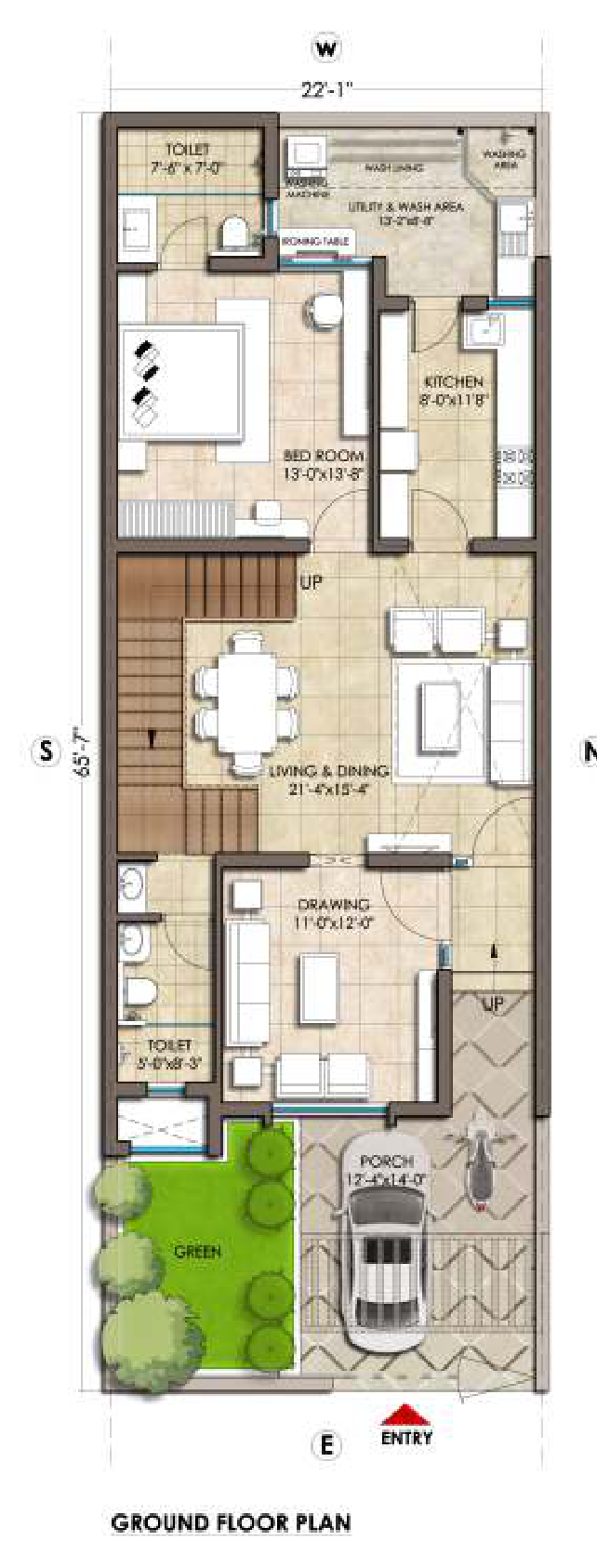 Bungalow Standard Type 1 Ground Floor architectural plan from the original brochure