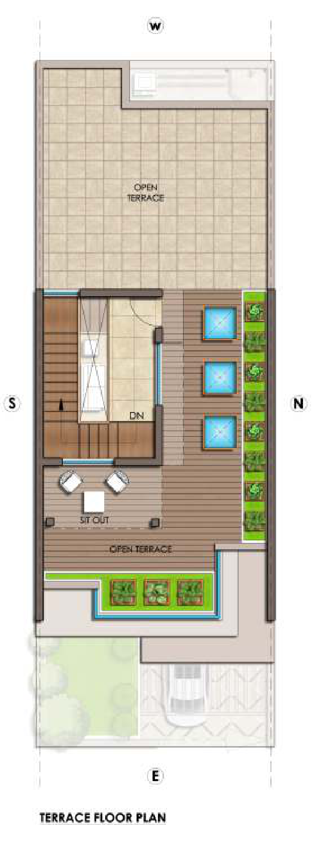 Bungalow Standard Type 1 Terrace Floor architectural plan from the original brochure