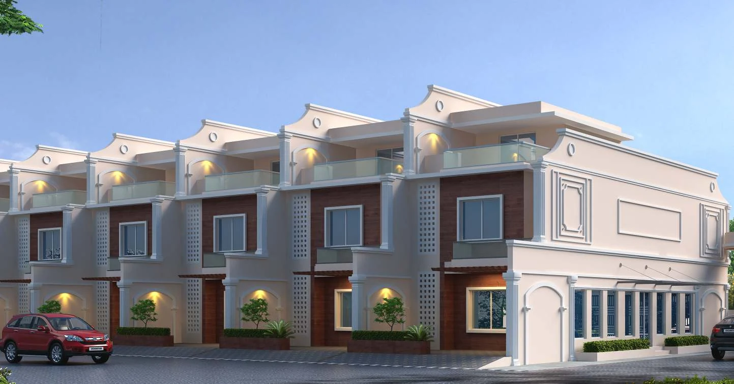 Architectural rendering of garden facing Uttam City bungalows